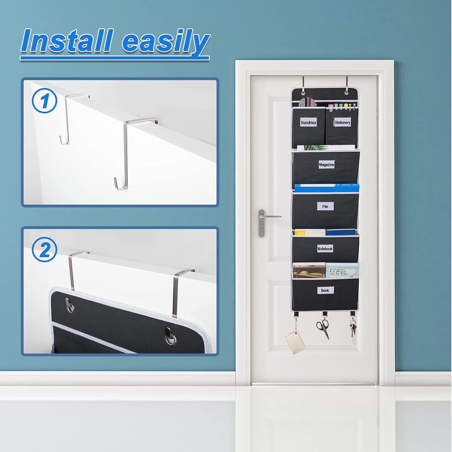 JARLINK 2 Pack 5-Shelf Over The Door File Organizer, Hanging Wall File Organizer for Office or Home, File Folder Storage for Notebooks, Magazine, Books, Stationery, Letters, Black : Office Products