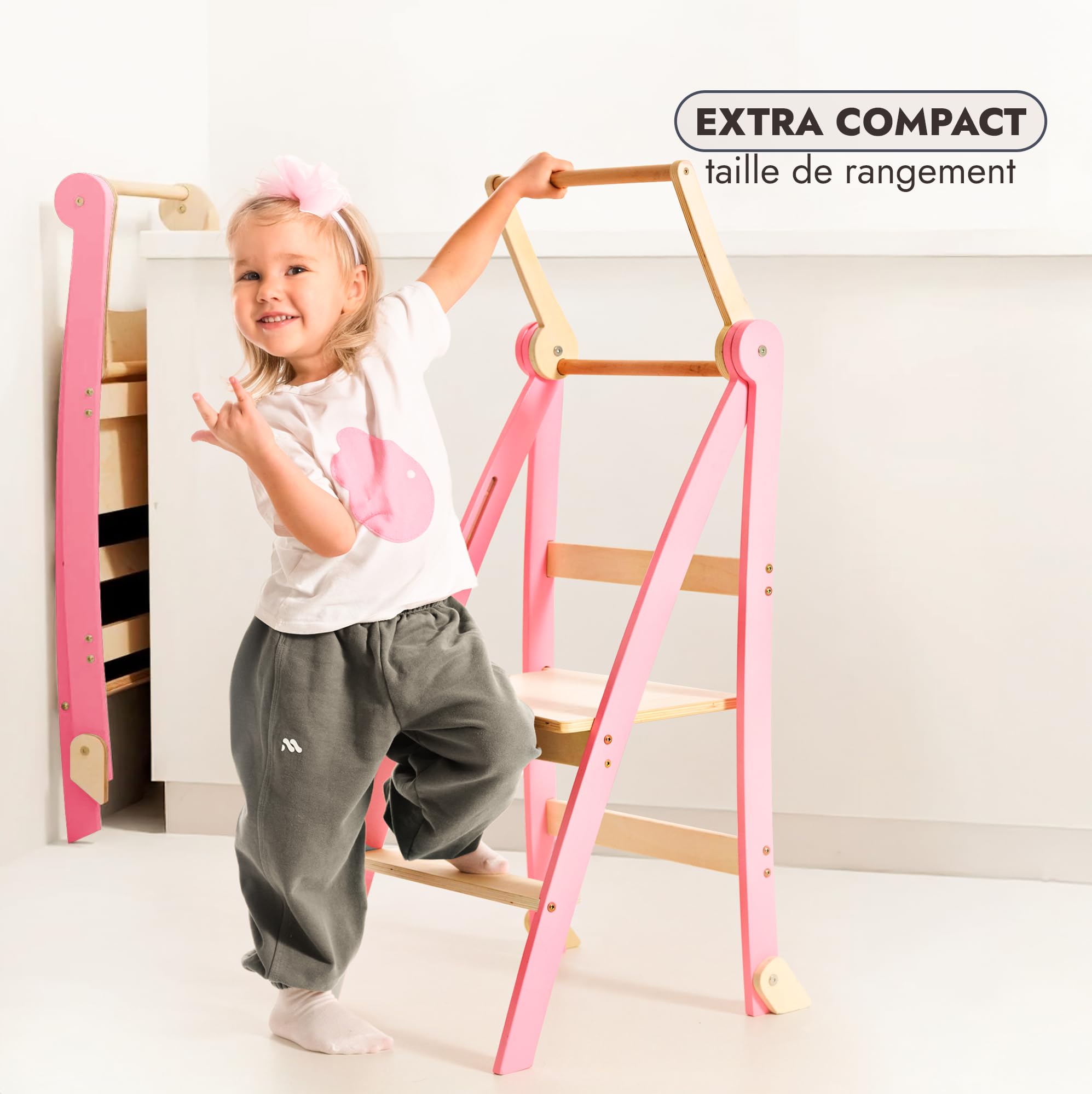 Goodevas Montessori Leader en bois - Gain de place - Échelle d'apprentissage pliable - Tabouret pour enfants - Escalier pliable pour enfants - Échelle d'apprentissage avec protection anti-basculement