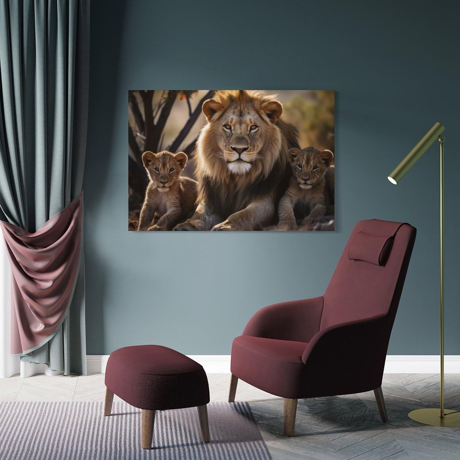 Junmoney Room Decor Wall Art Lion With Cubs, 24x36inch(60x90cm), for Flats, Guest Rooms Or Compact Rooms, Wall Decor with Flexible Room Appeal