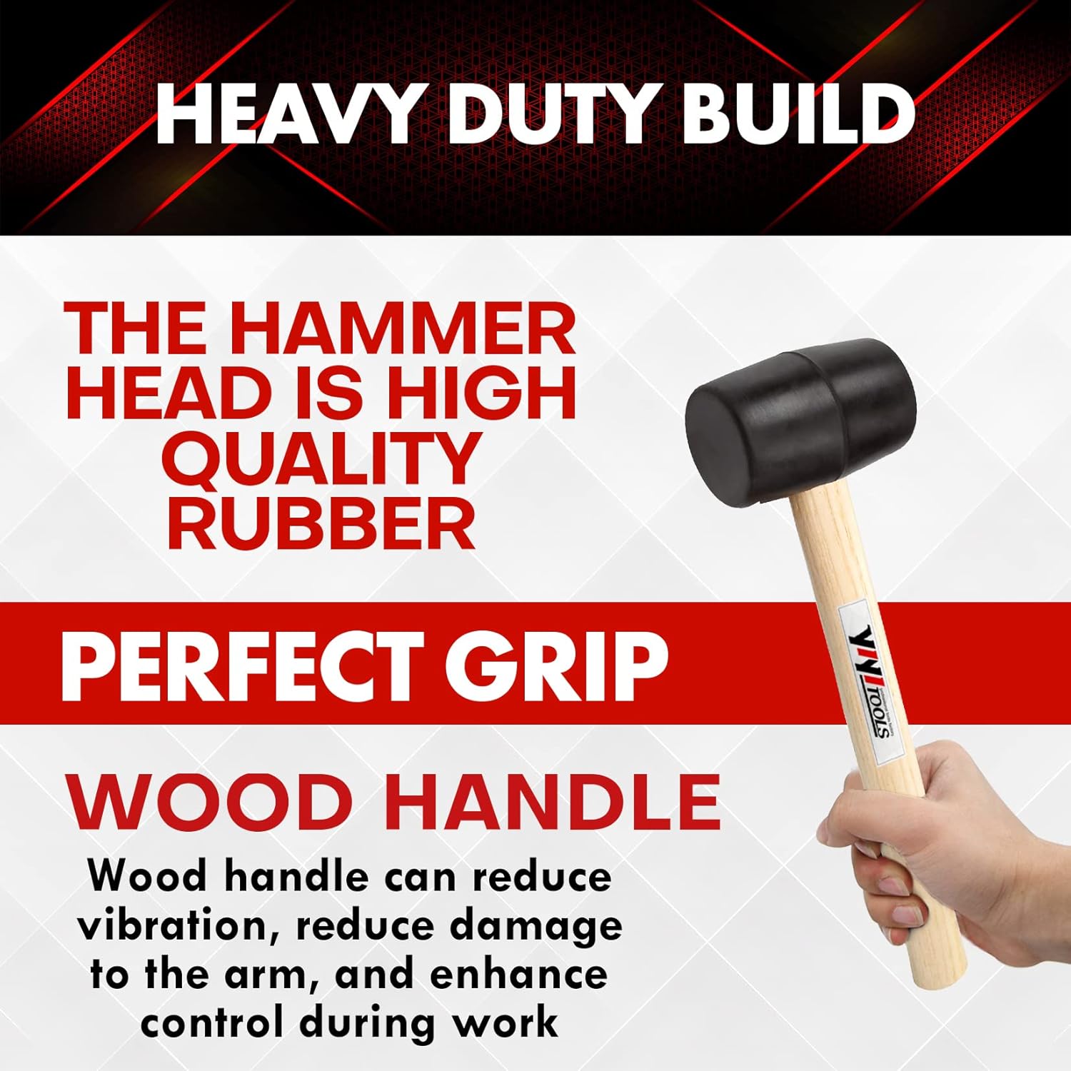 YIYITOOLS YY-2-005 Rubber Mallet Hammer With Wood Handle–8-oz, black