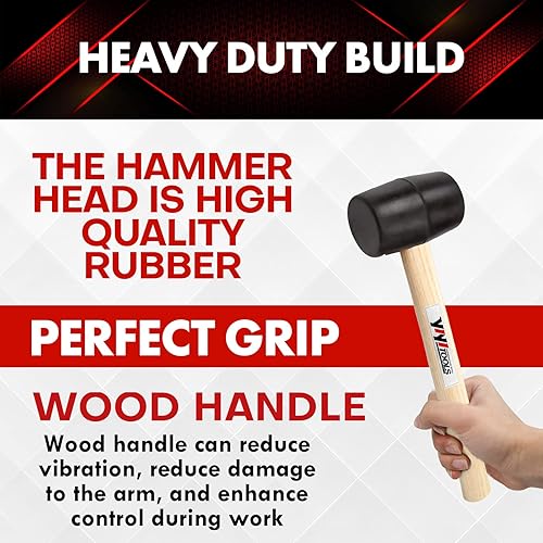 Vista 6 de YY-2-005 - Martillo tipo mazo de goma con mango de madera, 8 onzas, negro