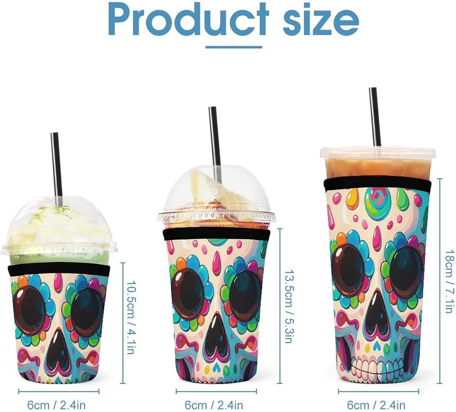 3 Pack Neoprene Cup Sleeves, Stretchy Reusable Drink Cup Cover Universal