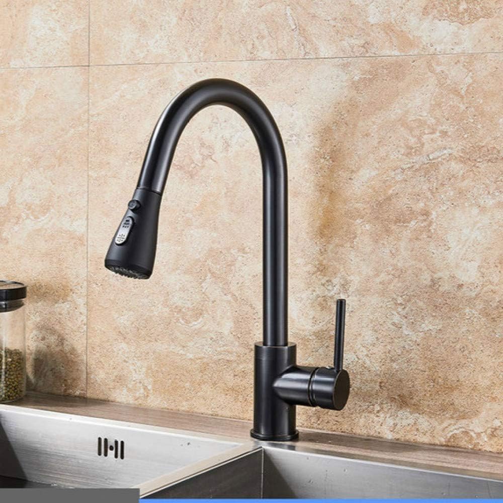 Grifo de cocina negro mate con rociador giratorio y monomando aqiong LWX