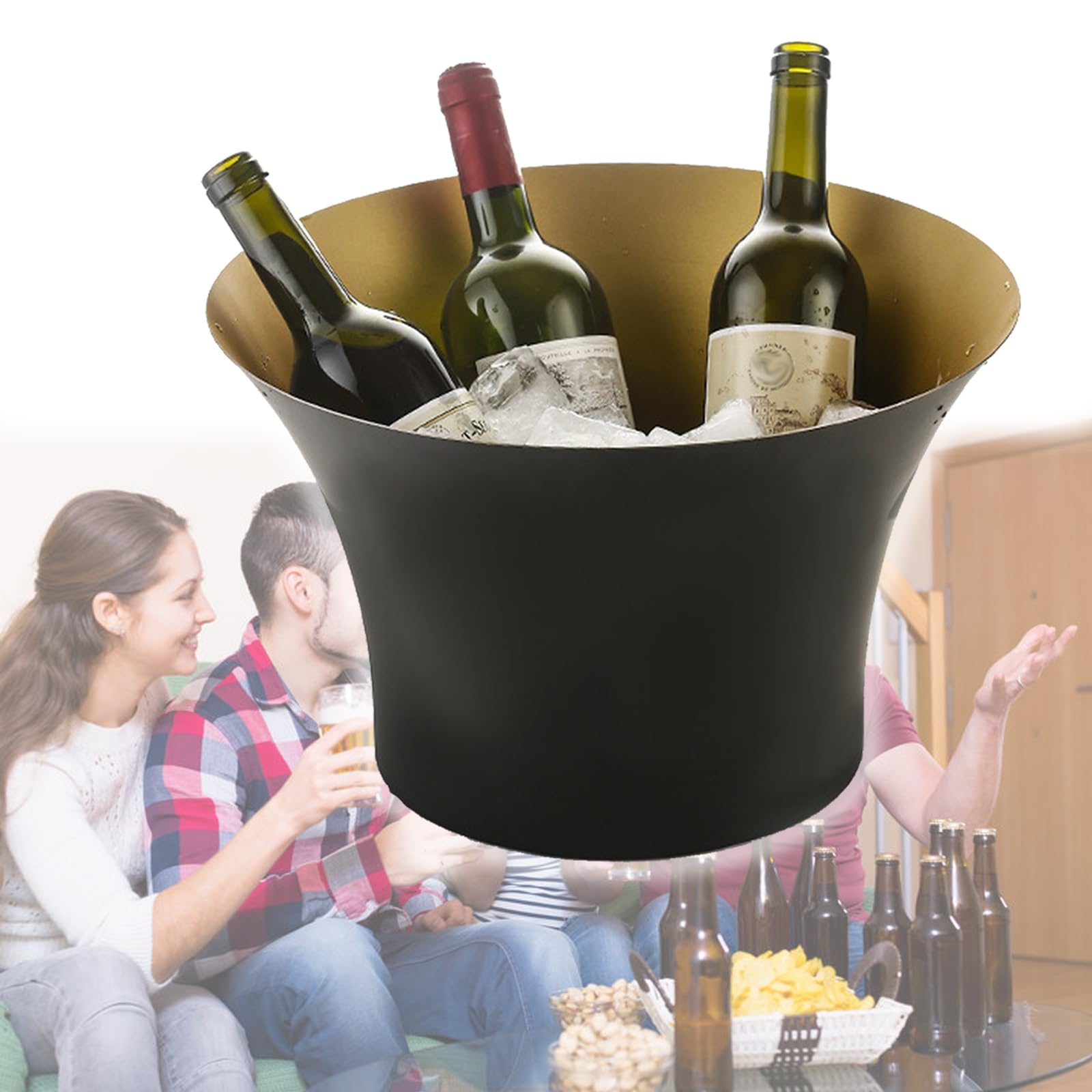 Secchiello per il ghiaccio in acciaio inox – nero oro champagne refrigeratore per bevande cocktail vino rosso birra – perfetto per campeggio, cene e banchetti