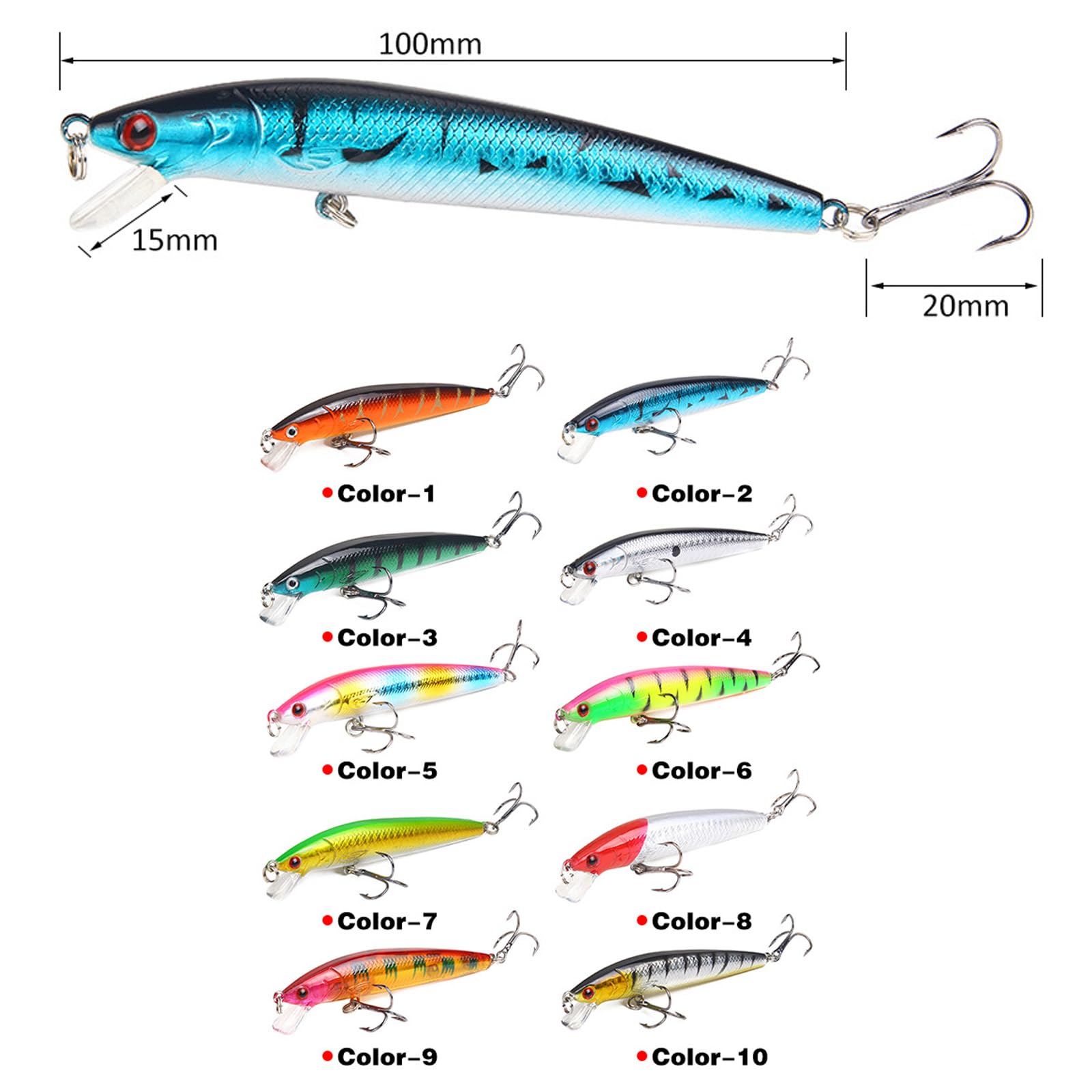 Señuelos de Pesca 10 Piezas, Señuelos Realistas de Plástico Duro con Ojos 3D Realistas, Accesorios para Pesca, Cebo Realista para Pesca en Agua Salada y Agua Dulce