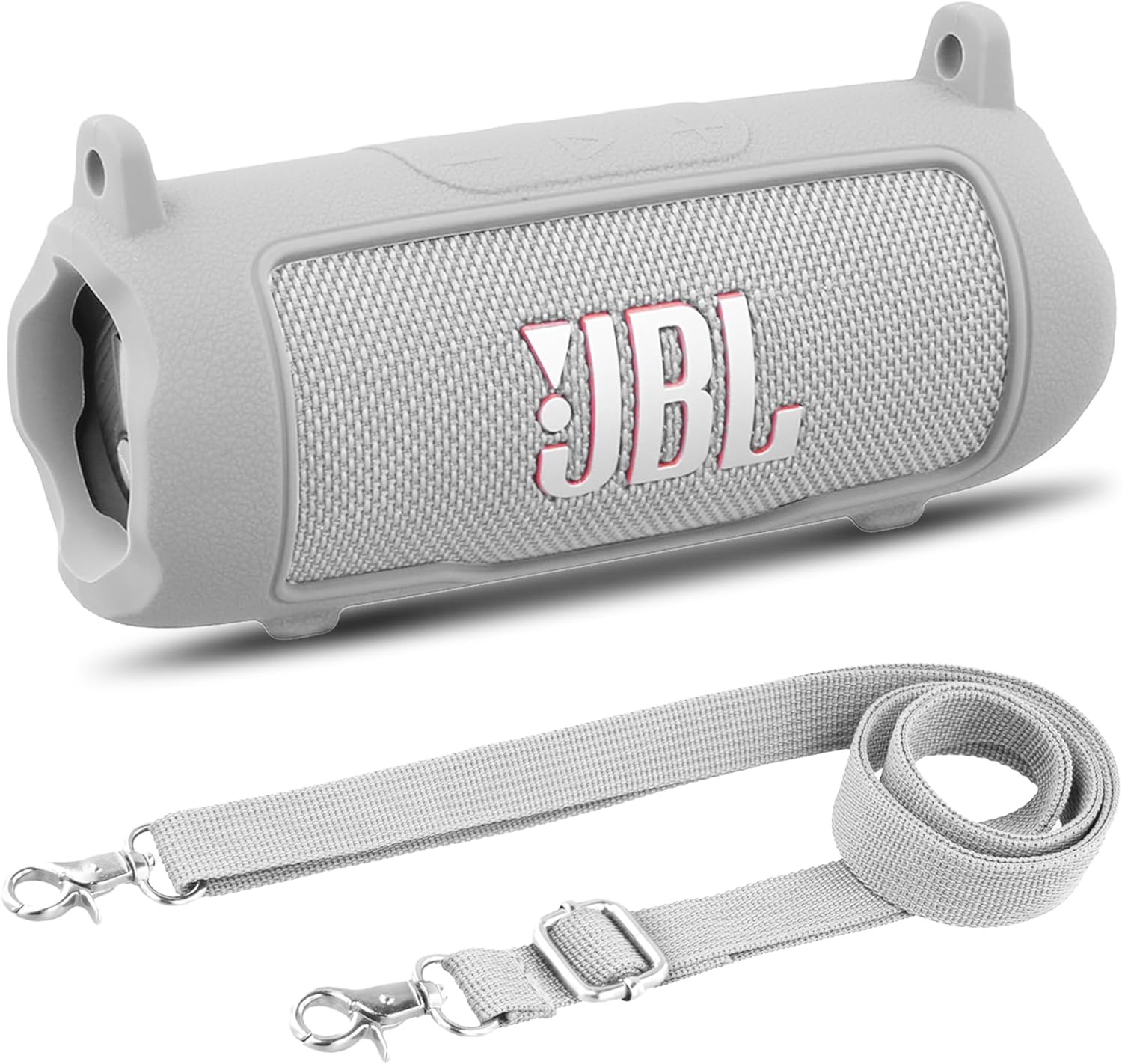 khanka for JBL Flip 7 Waterproof Portable Bluetooth Speaker Silicone Case,Soft Protective Sleeve Cover with Shoulder Strap for JBL Flip 7 Speaker (White)