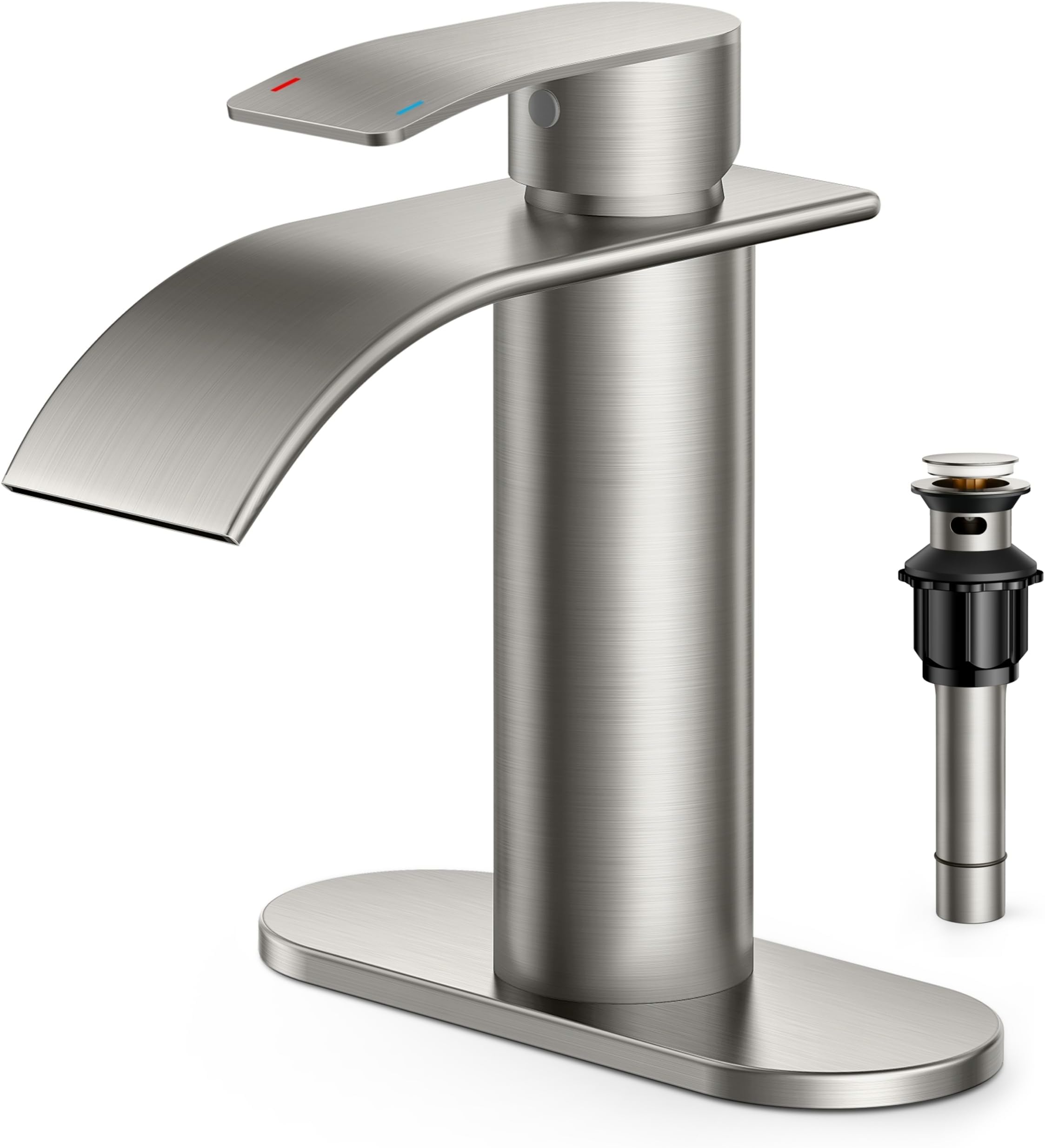 Brushed Nickel Waterfall Bathroom Sink Faucet with Drain, Without ...