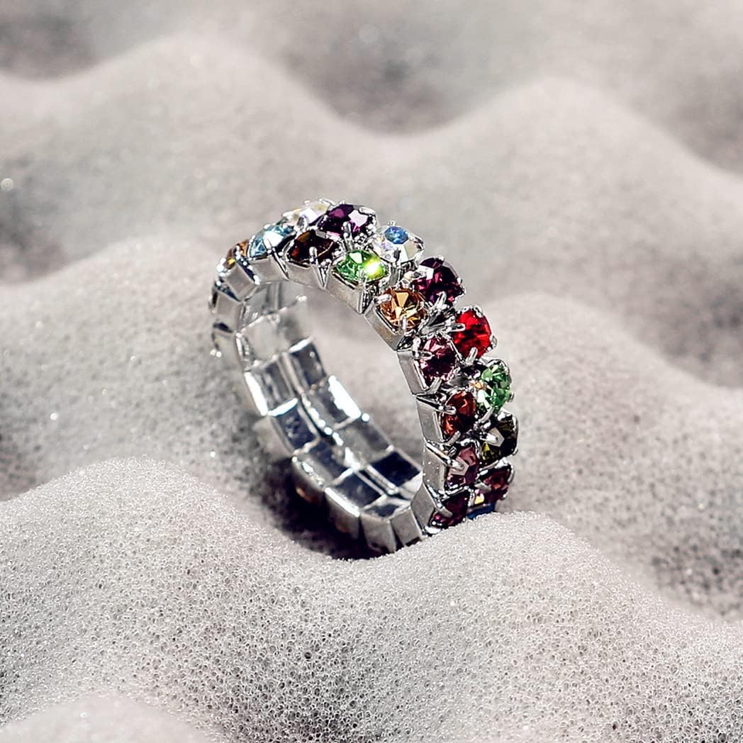 DATOA 4 PCS White Gold Color Rhinestone Stretch RingBand Eternity Rings for Women Sparkly Thumb Pinky Ring for Women Wedding Band Infinity Stackable Engagement Ring