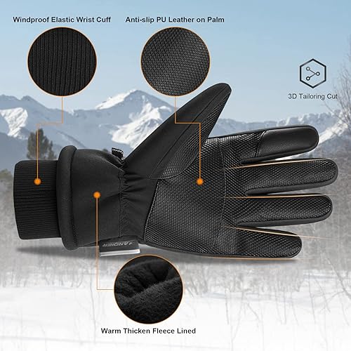 Miniatura 5 de anqier Guantes de invierno -30, impermeables, resistentes al viento, guantes térmicos para pantalla táctil, para esquí, senderismo, correr, hombres