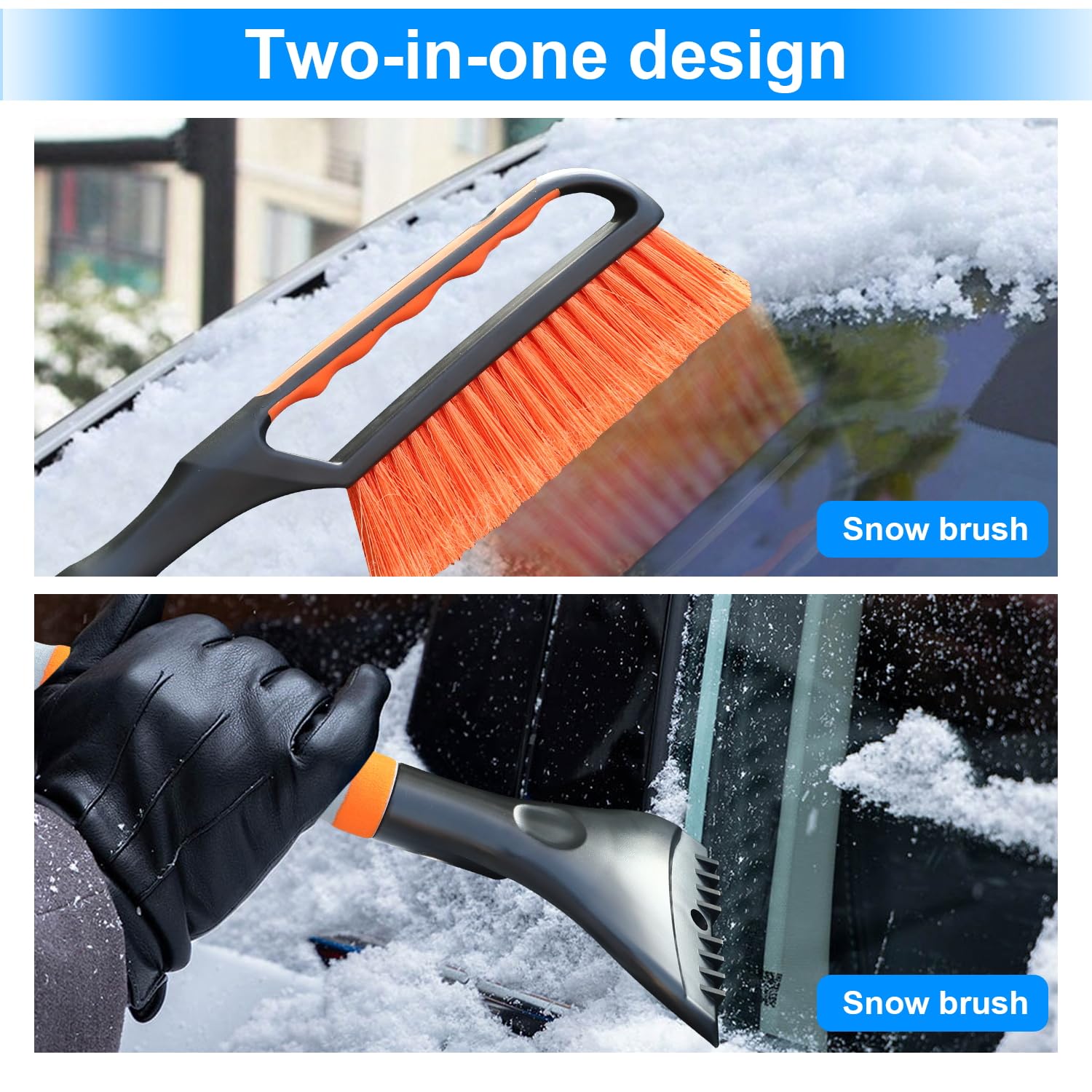 SINGARO Rascador de hielo y cepillo de nieve para parabrisas de coche, raspador de nieve para coche, necesidades de invierno de nieve, herramientas multifuncionales para quitar la nieve del coche