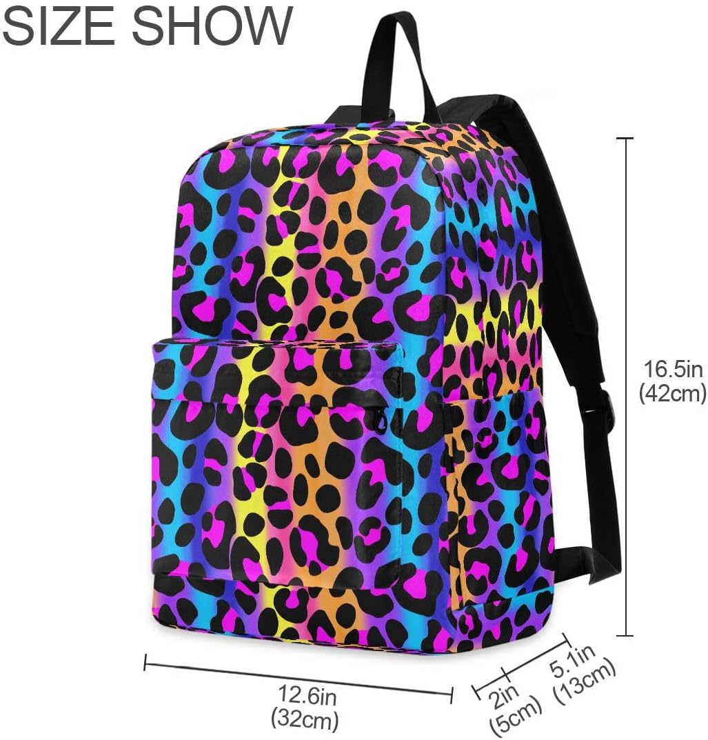 senya Backpack Travel Rucksack, Leopard Print Cheetah Neon Gradient Lightweight School Bag for Students Teens Girls Boys