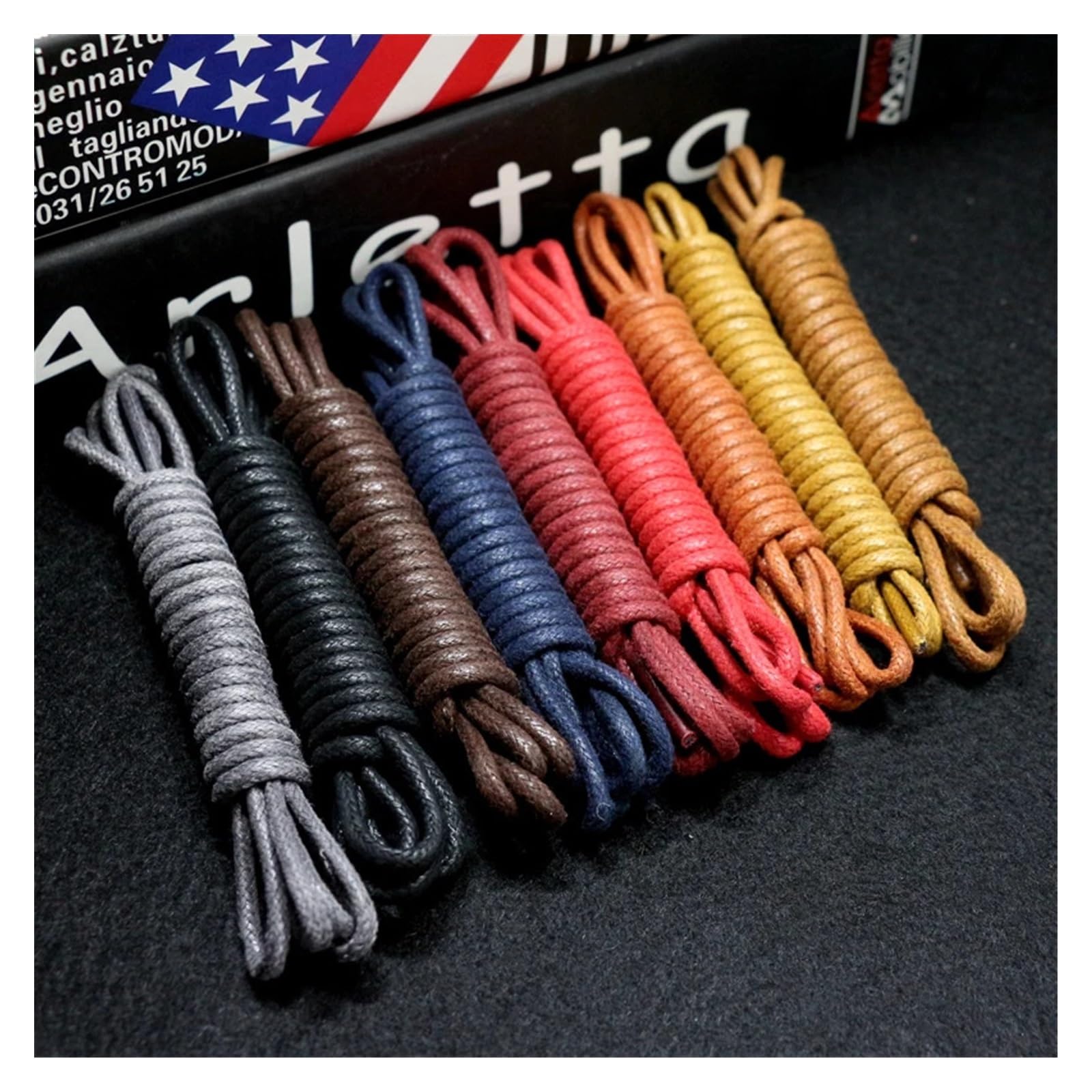 Cordones de zapatos planos, 1 par de cordones encerados de algodón, botas redondas, cordones for hombres, cordones redondos Oxford(Black,120cm)