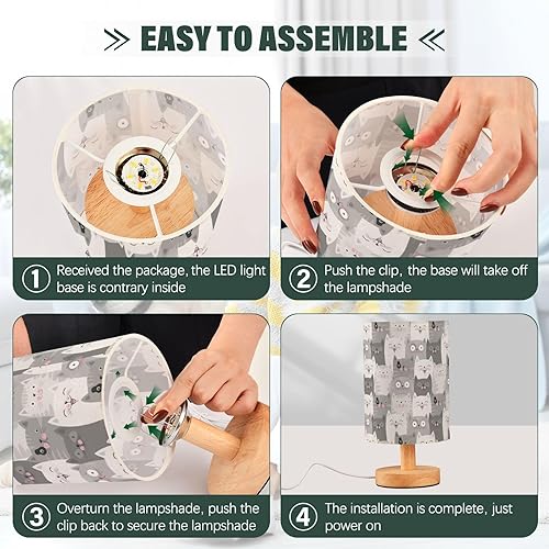 Miniatura 4 de Lámparas de mesita de noche, lámpara de mesa con base de gatos grises, lindas lámparas de mesa para mesa auxiliar de niños