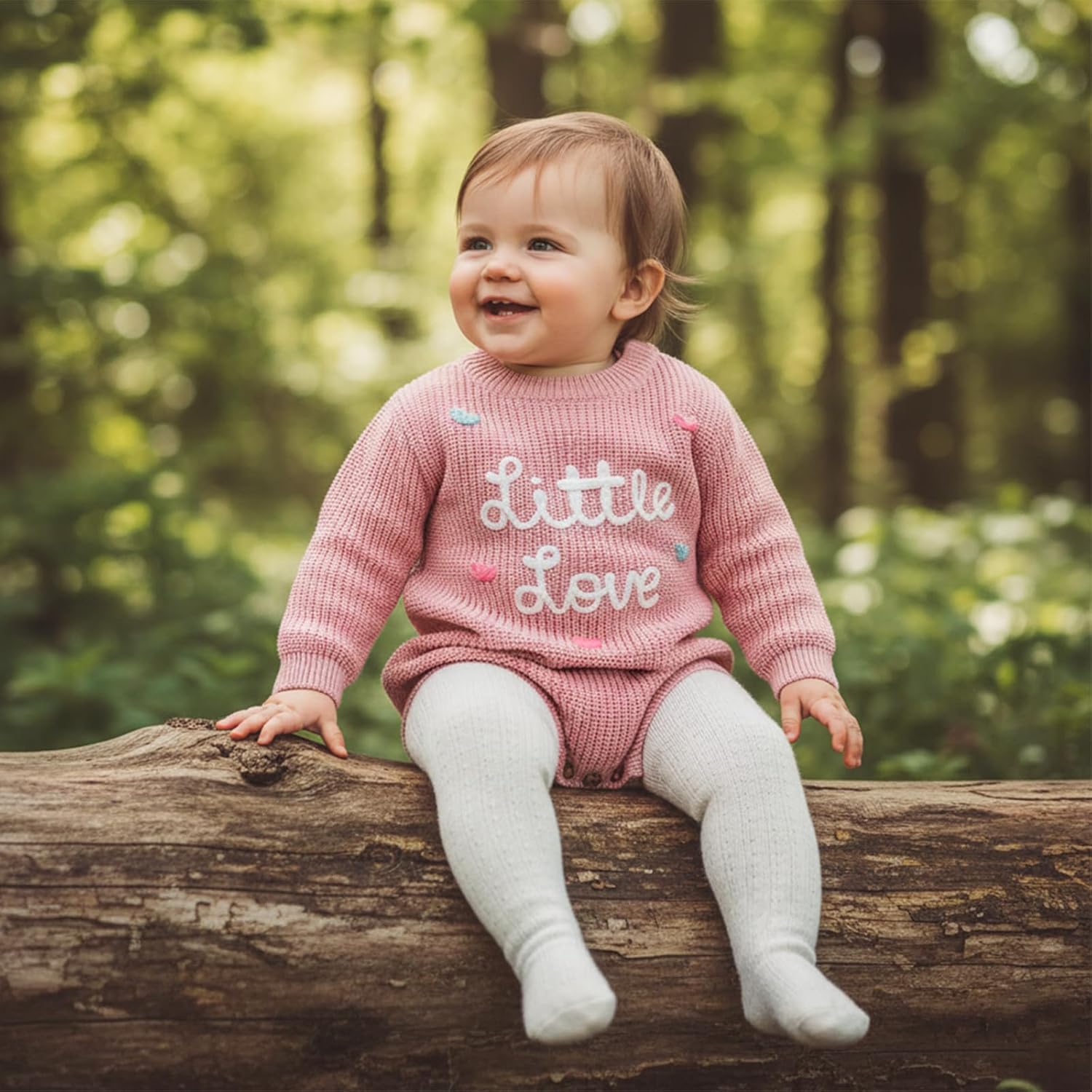 Lesimsam Newborn Baby Boy Girl Valentines Day Outfit Oversized Embroidery Long Sleeve Knit Sweater Bubble Romper Bodysuit - Image 4