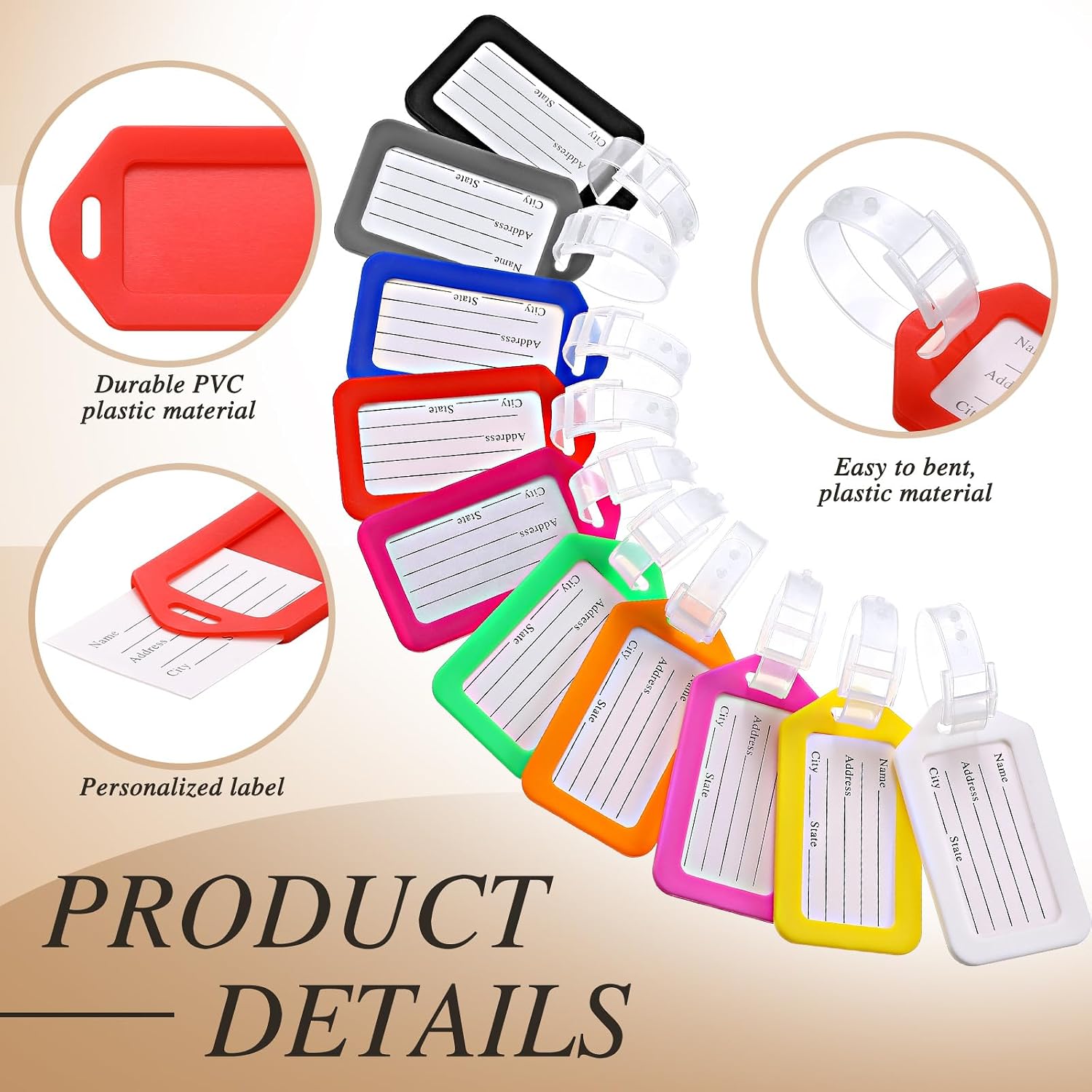 Kigeli 60 Pcs Luggage Tags Bulk, Suitcases Backpack Baggage Name Tags with ID Card for Travel Wedding Back to School (Belt)