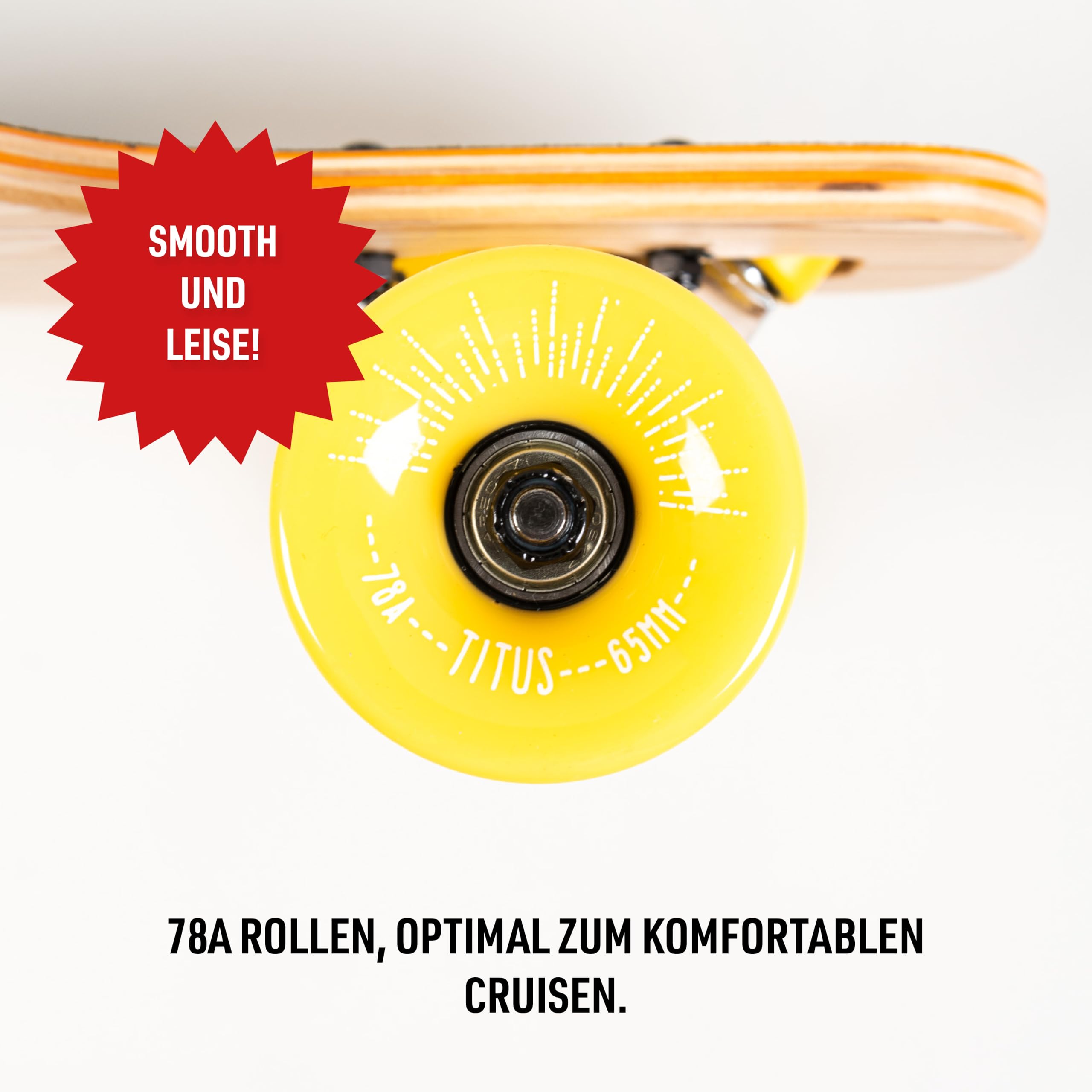TITUS Longboard Mountain DT Kids : Natural-Orange / 8.25 - Mixte - Adolescents et Adultes - Professionnel et Débutant - Longboard avec grand plaisir de conduite, Longboard