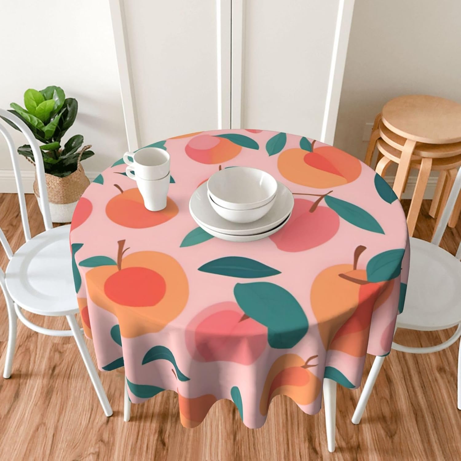 Pink Peach Pattern Seamless Pattern Print Wrinkle Free Dining Table Cover for Birthday Party Farmhouse Tablecloths Up to 60 x 60 Inches
