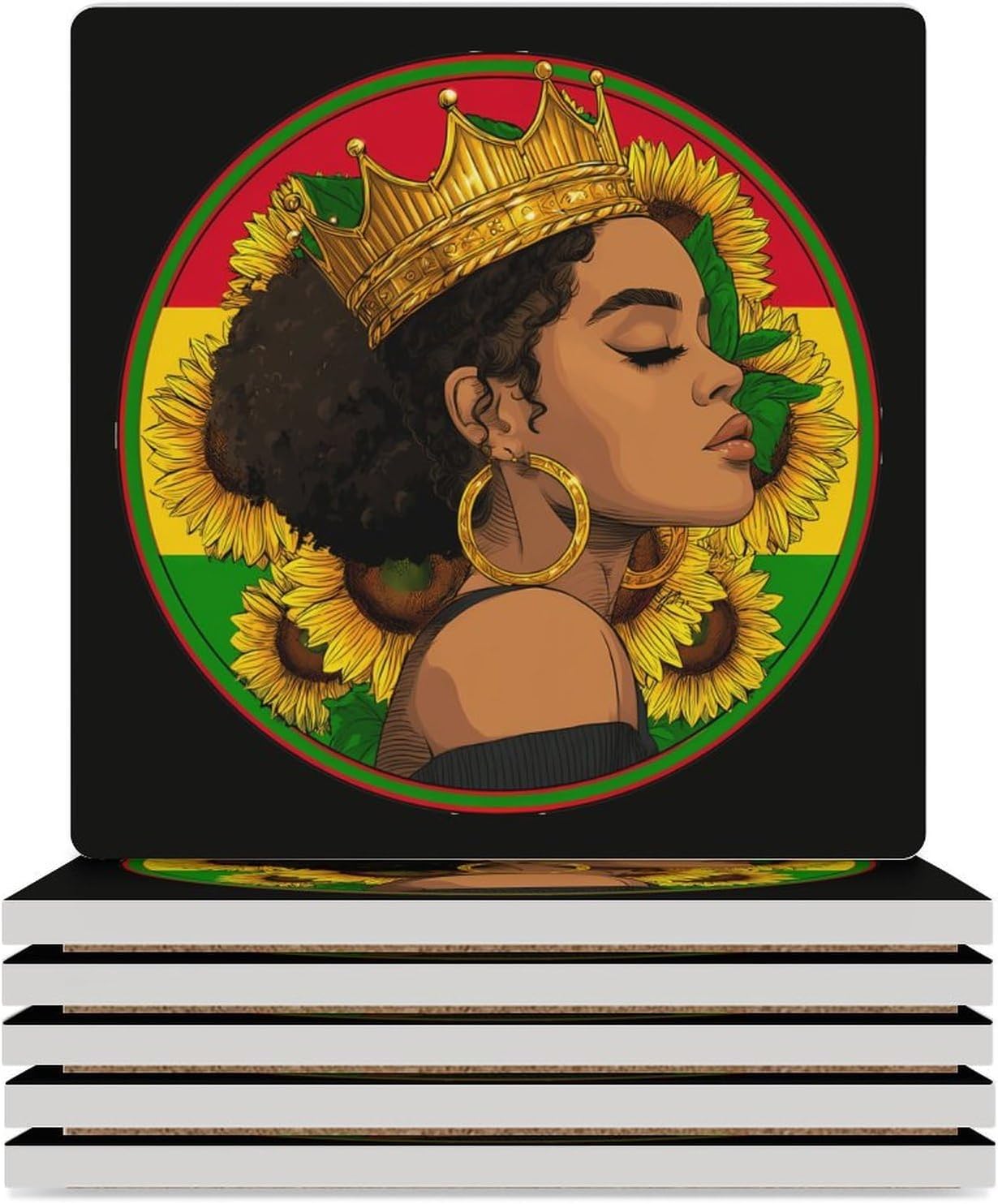 USA African Women Coaster for Drinks Square Ceramic Table Coasters Stone Mat Crafts 6PCS Home Kitchen Decor