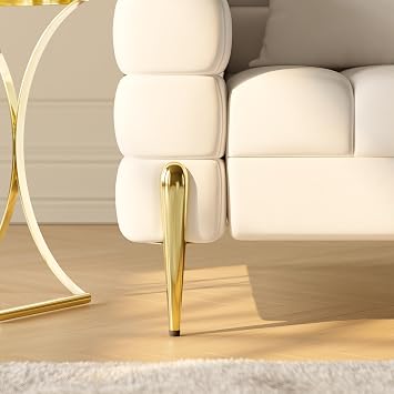 homary Boucle Accent Chair, Mid Century Modern Upholstered Armchair with Gold Legs, Comfy Lounge Chair for Living Room Bedroom Reading Corner Office (Warm White, Boucle)