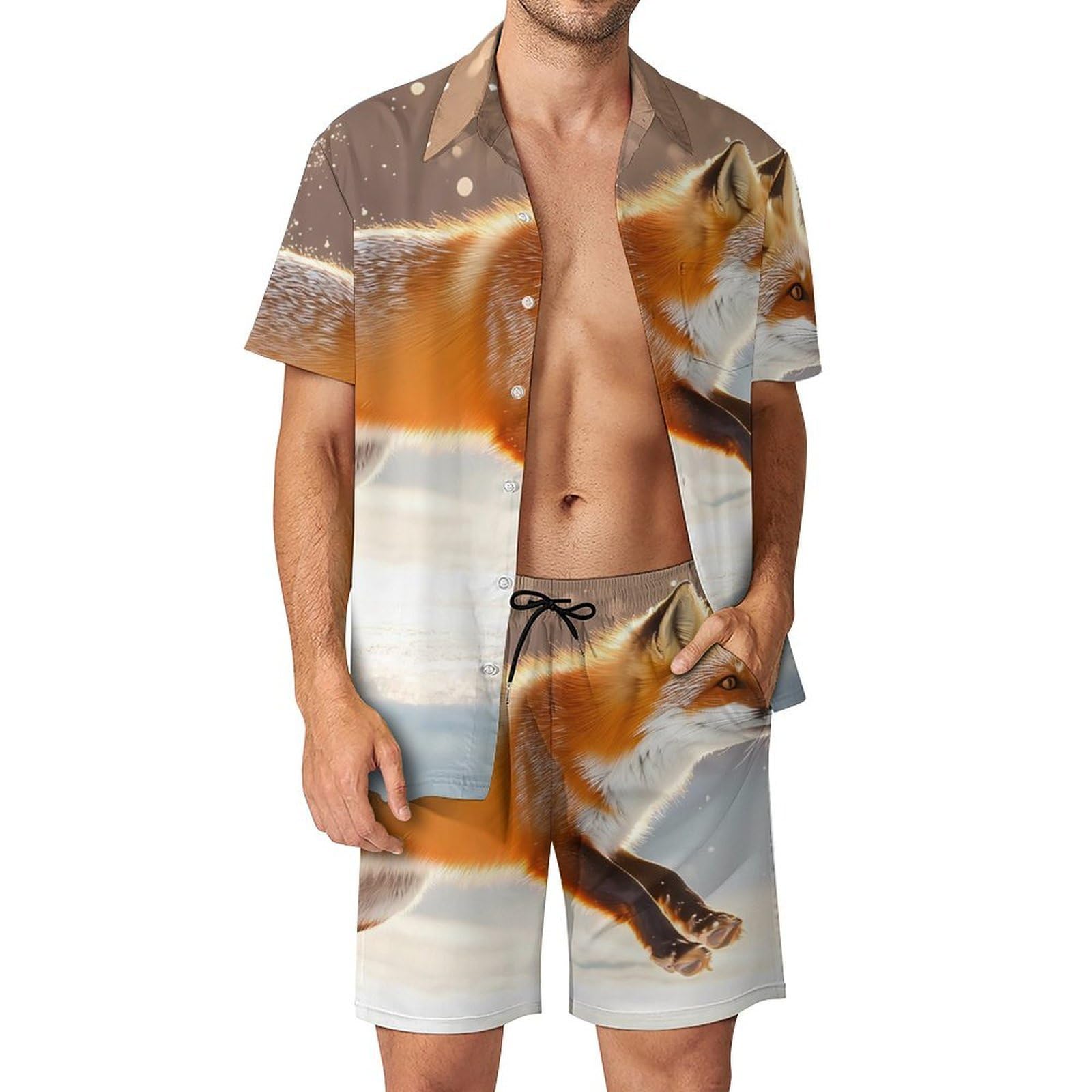 Conjunto de camisa y pantalones cortos de verano casual de 2 piezas Red Fox Jumping 8