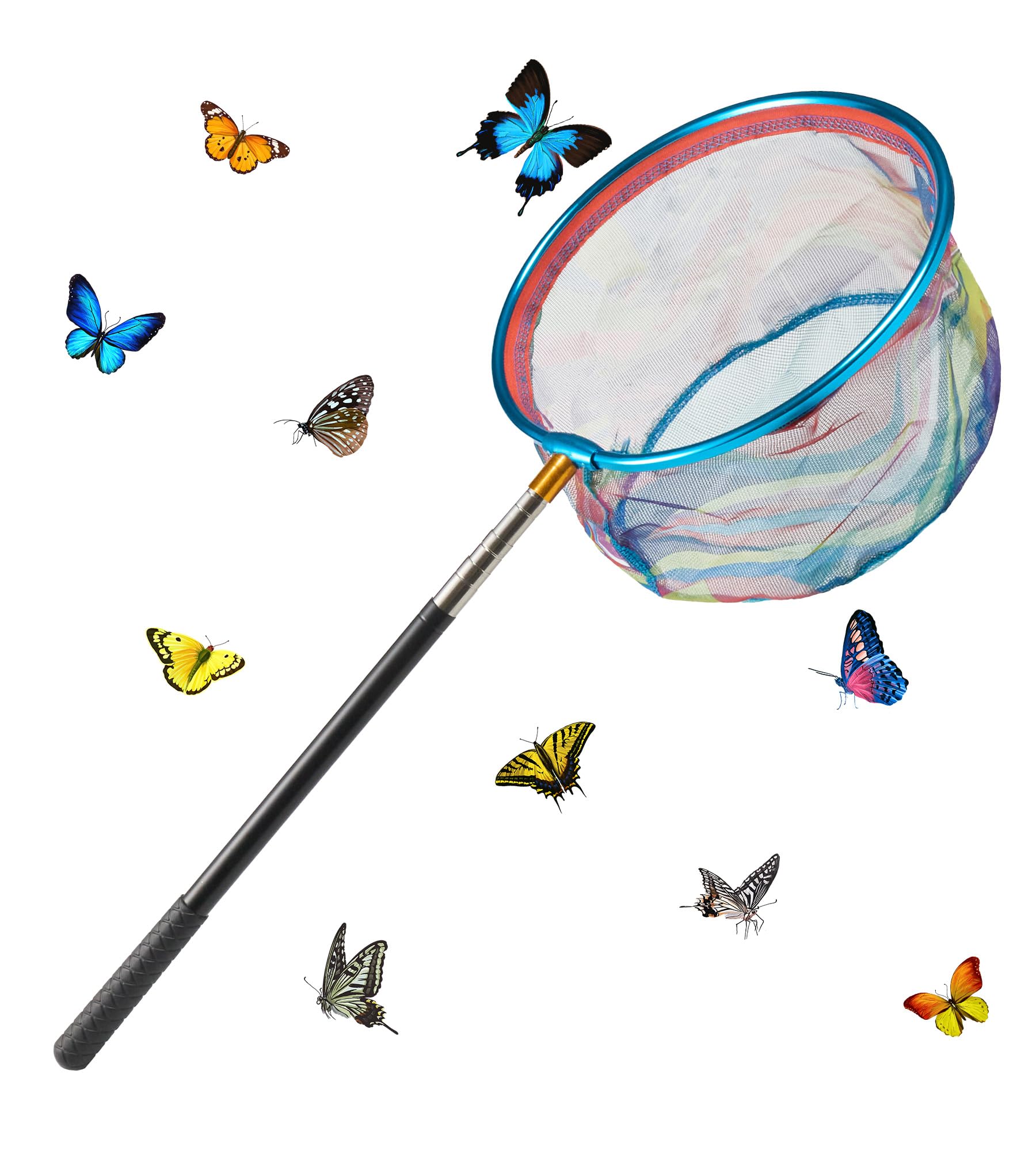 ZRNCRKY Children's Landing Net, Telescopic 66-145 cm Children's Landing Net Butterfly Net, Nylon Butterfly Net, Children's Catching Net, Beach for Fish, Insects, Outdoor, Garden, Pond