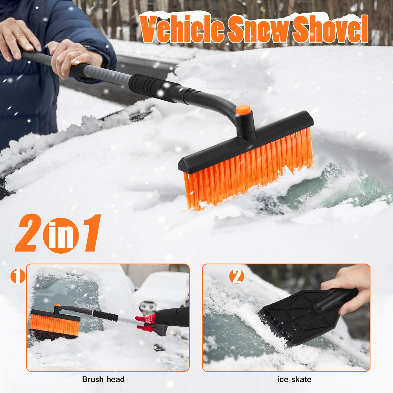 Drado Raschietto per Ghiaccio Spazzola da Neve 2 in 1, 560mm-960mm, Amovibile, Telescopico, 360°, Spazzola per Auto