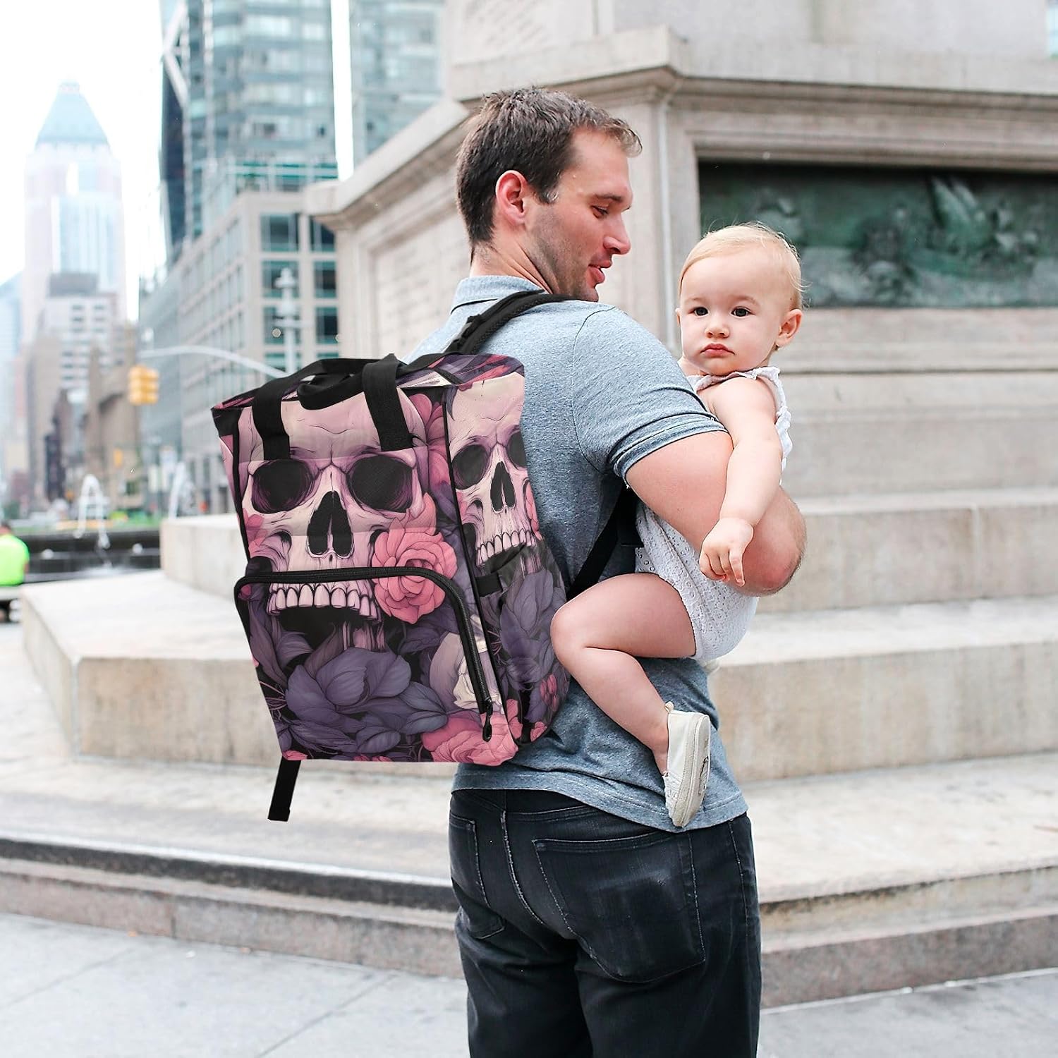 Skull Diaper Bag Backpack Multi Function Baby Changing Bags Waterproof Large Capacity Travel Back Pack for Mom Dad