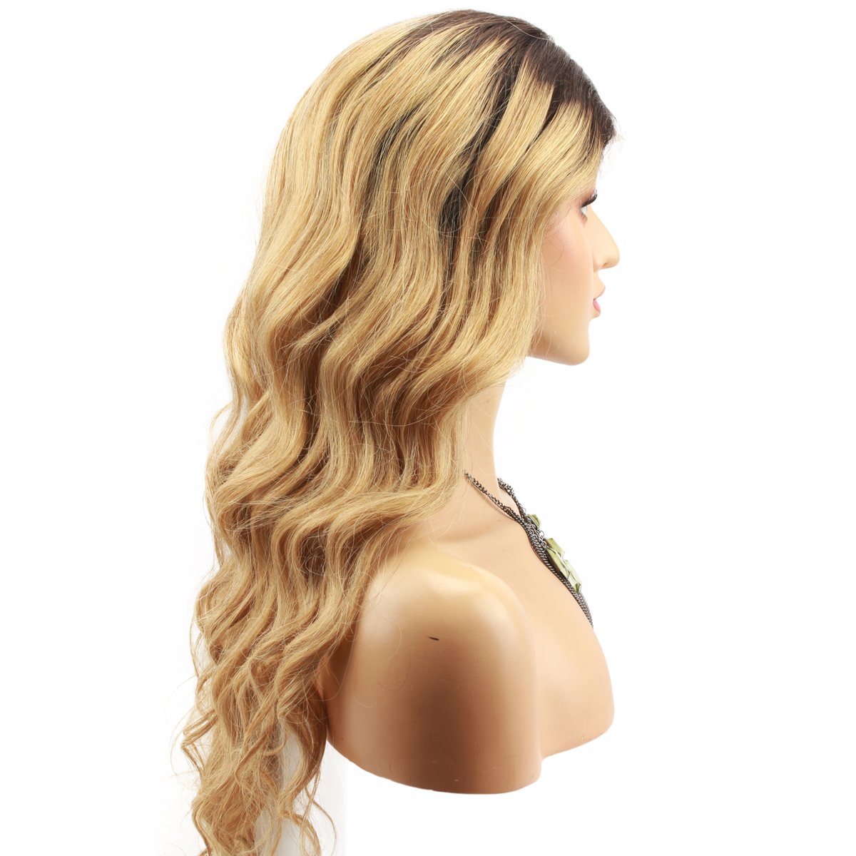 Dreambeauty #1b/#27 Honey Blonde Ombre Color Lace Front Human Hair Wigs Brazilian Remy Human Hair Full Lace Wig with Baby Hair Body Wave Pre-Plucked Natural Hairline for Women (26 inch, Lace Front)