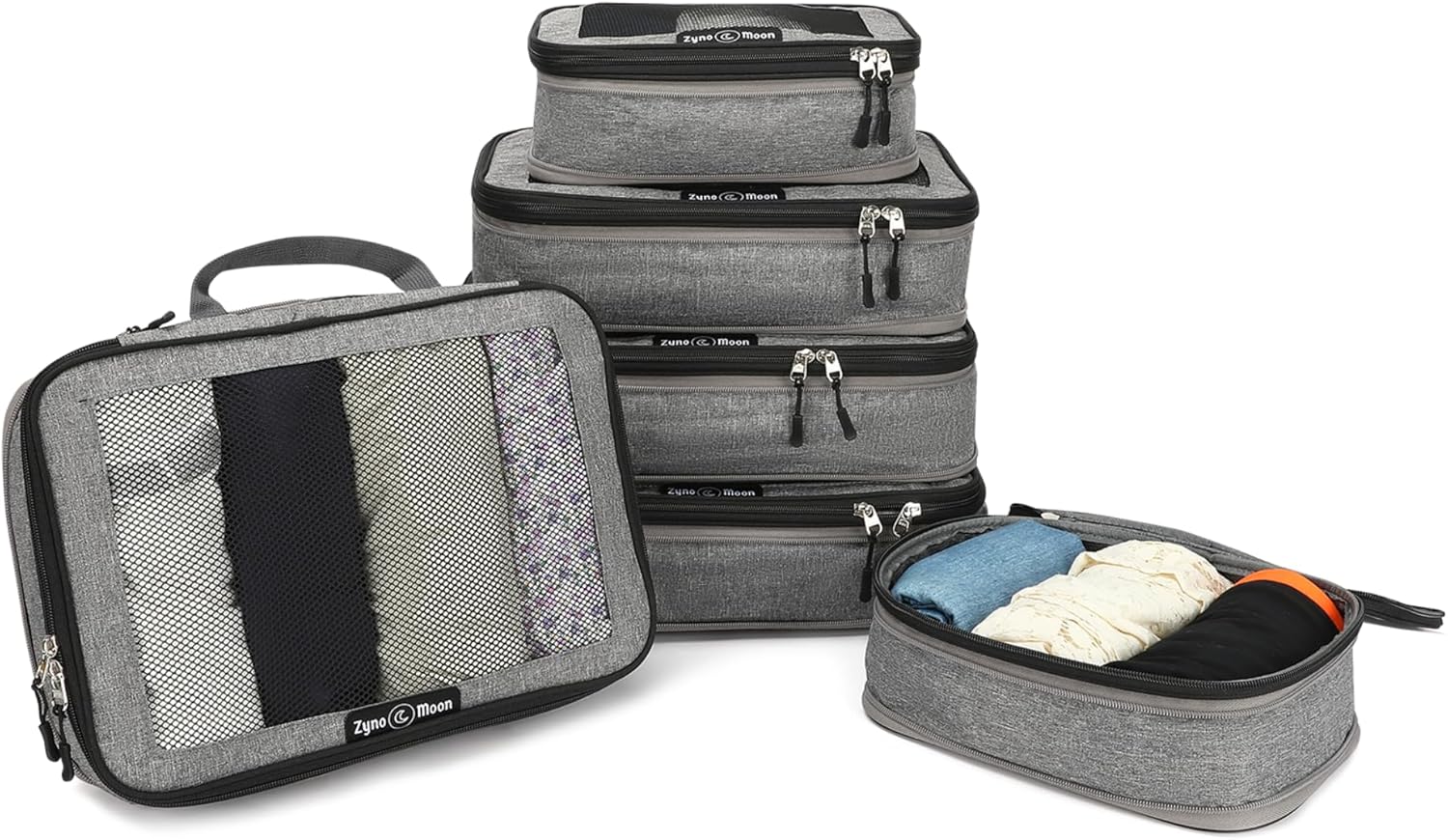 6-Piece Travel Packing Cubes Set – Lightweight Compression Bags with Durable Zippers & Mesh Panels – Space-Saving Travel Organizers for Suitcase, Backpack, Carry-On & More – Grey
