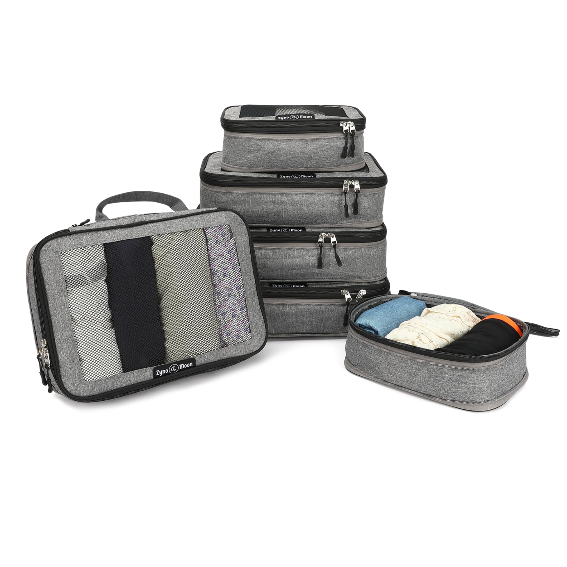 6-teiliges Reisepackwürfel-Set – leichte Kompressionsbeutel mit robusten Reißverschlüssen und Netzeinsätzen – platzsparende Reise-Organizer für Koffer, Rucksack, Handgepäck und mehr – Grau