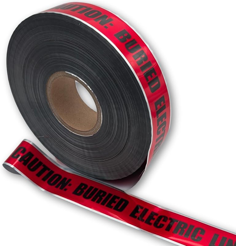 Buried Electrical Line Caution Tape - Detectable Underground Tape - 2 Inch x 1000 Ft Length, 5 Mil - Buried Electrical Tape Used for Utility Marking Tape