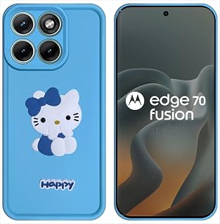SBMS Silicone Back Cover Case for Motorola Edge 70 Fusion 5G | Cute Fun 3D Happy Kitty Design Silicone Case | Camera Prote... Price In India