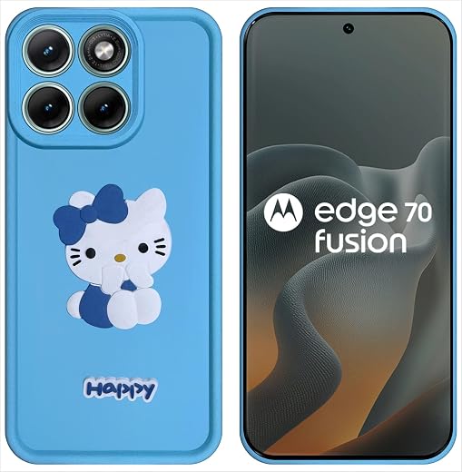 SBMS Silicone Back Cover Case for Motorola Edge 70 Fusion 5G | Cute Fun 3D Happy Kitty Design Silicone Case | Camera Prote...