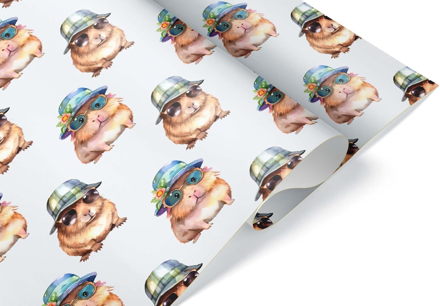 Sun Hat Capybara Gift Wrap Premium Thick Animal Wrapping Paper Watercolor Theme Birthday Grandparents Party Decor (12 foot x 30 inch roll)