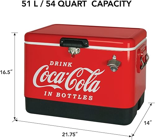 Miniatura 4 de Coca-Cola - Hielera portátil con abrebotellas, estilo vintage, aislado para campamento, playa, picnic, caravana, barbacoas, portón trasero, pesca,