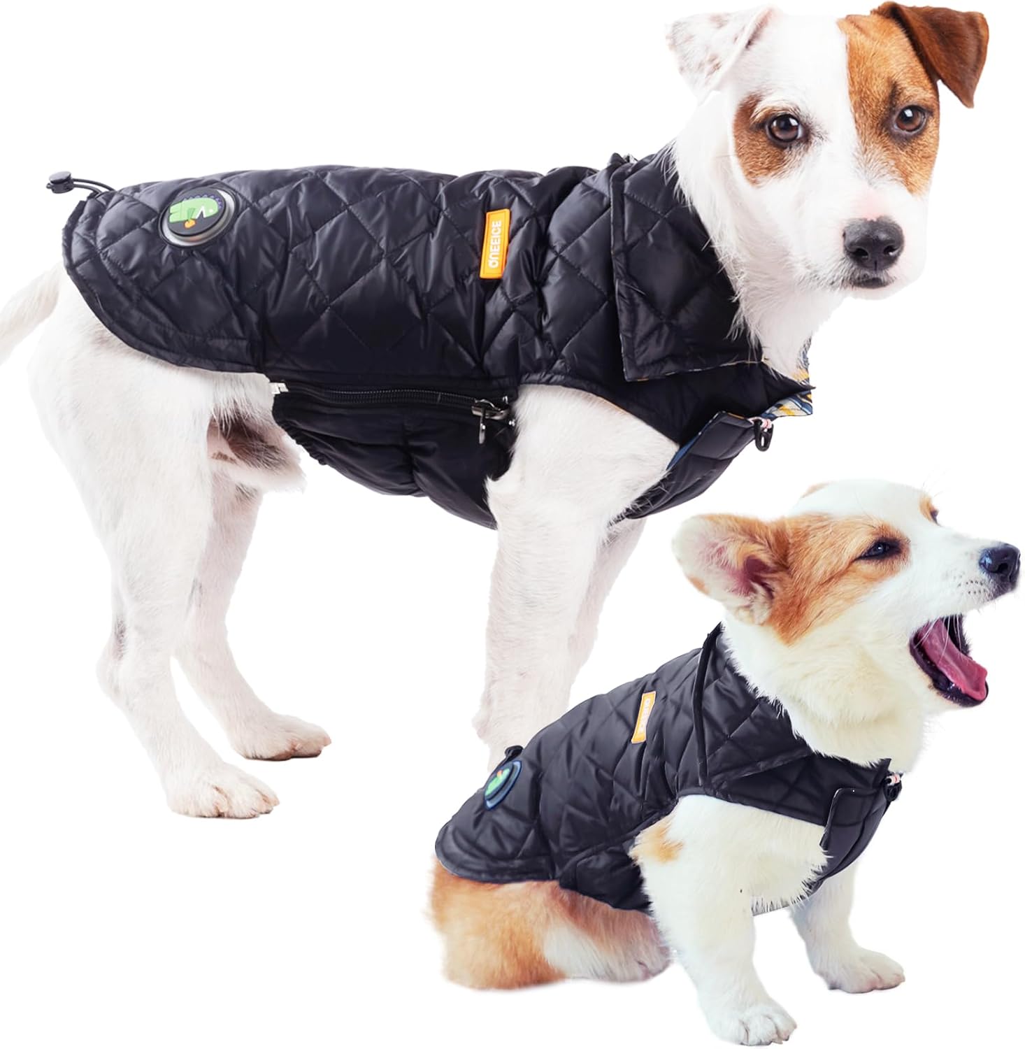 Warm Dog Down Puffer Jacket,Reversible Lightweight Water-Resistant Packable Puffer Jacket for Dog,Checkered Style(Yellow,L) Yellow Large