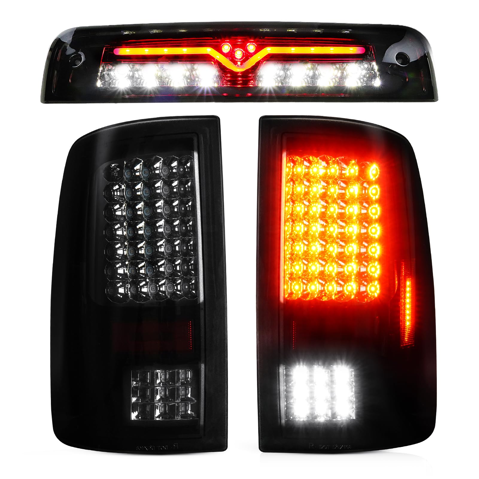 Photo 1 of Bomusou LED Tail Light Assembly + 3rd Brake Light Fit for Dodge Ram 1500/2500/3500 2009-2018, for Dodge Ram 1500 Classic 2019 [Fit Factory Halogen Model, Not Fit Factory LED], Smoke Lens 3 PCS