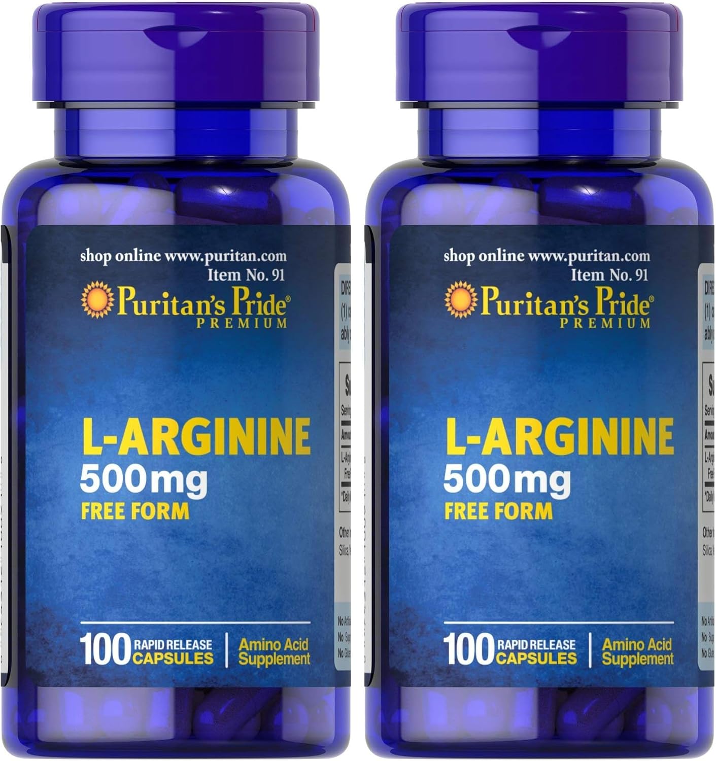 Puritan's Pride L-Arginine 500 mg, Heart Health Support, 100 Count (Pack of 2)