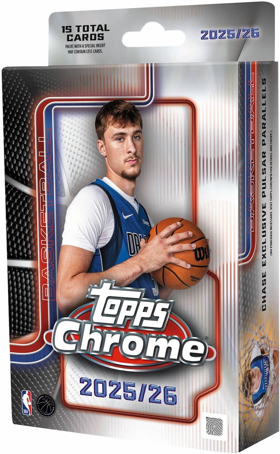 2025-26 Topps NBA Chrome Basketball Trading Card Hanger Box Includes 15 Total Cards, Chase Exclusive Pulsar Parallels
