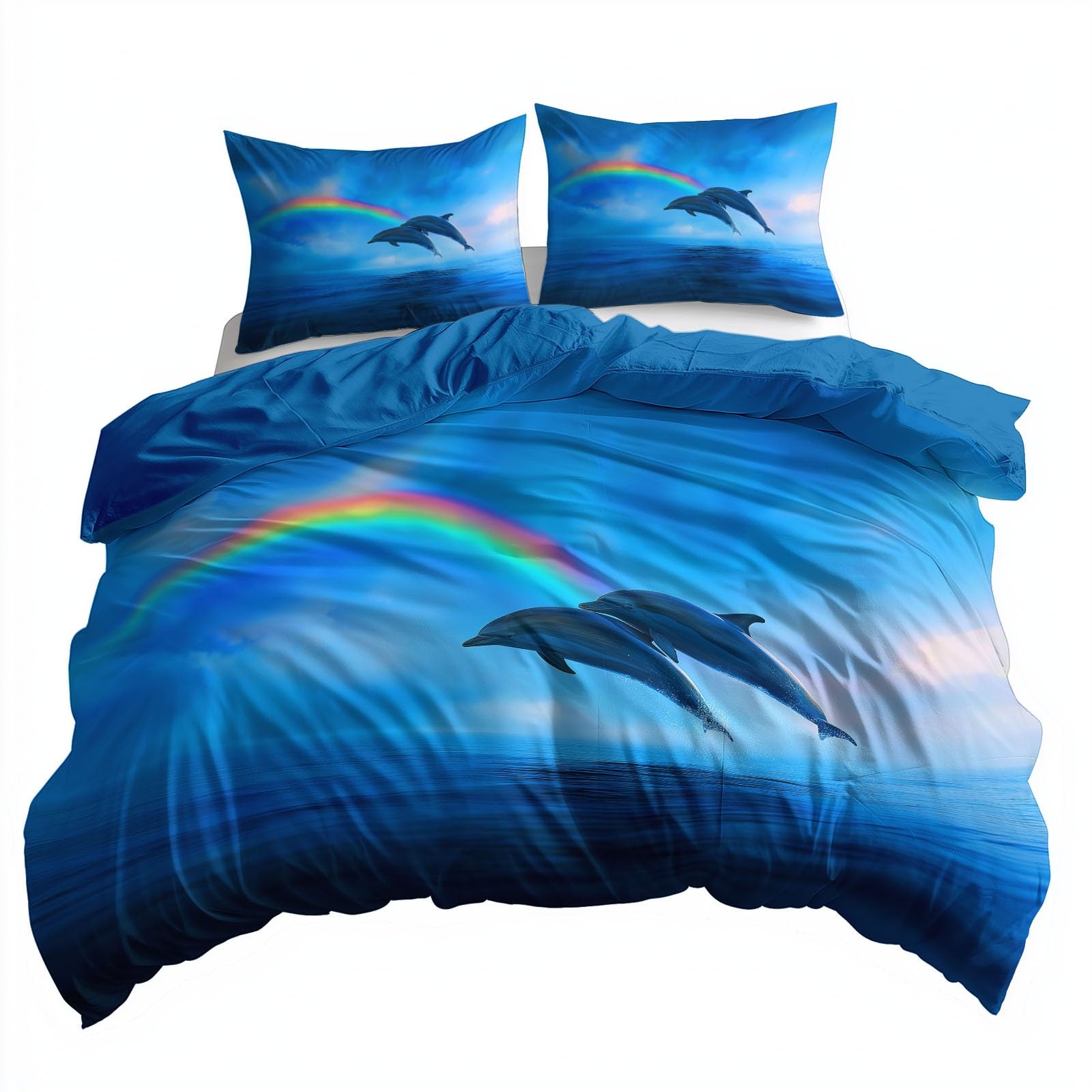 Juego de cama de 155 x 220 cm con funda de almohada, diseño de delfín