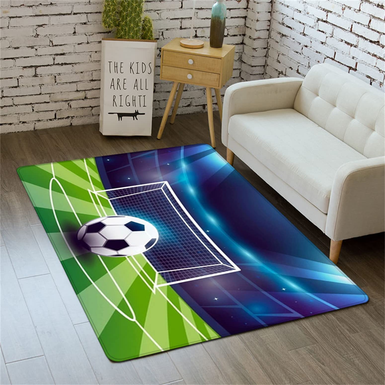 3D Soft Sports Living Room Area Rug Machine Washable Carpet for Bedroom Non-Slip Home Decor Soccer Field Accent Rug Playmat for Boys Room 3'4"x4'