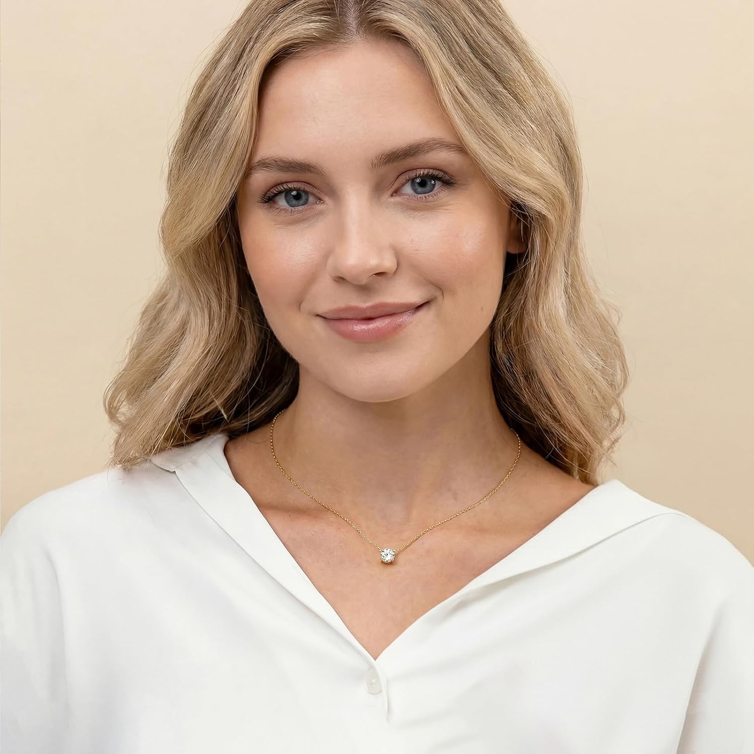 Choker Necklace for Women Dainty Cubic Zirconia Necklace for Women, 14K Gold Plated Solitaire CZ Pendant, 1.5 Carat (7.3mm) Crystal, Simple Diamond Look Jewelry Gift for Valentine's Day Birthday Wedding - Image 2