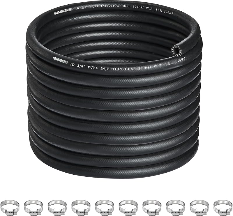 EVIL ENERGY 3/8" Fuel Line Hose 25FT Fuel Injection Hose Transmission Rubber With 10PCS Clamps SAE 30R9 300PSI