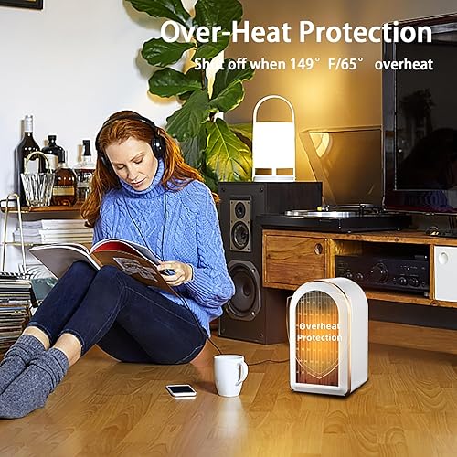 Miniatura 5 de LIEWET Calentador de espacio, calentador de espacio para chimenea, mini calentador con termostato ajustable, calentador de cerámica PTC de 1200 W