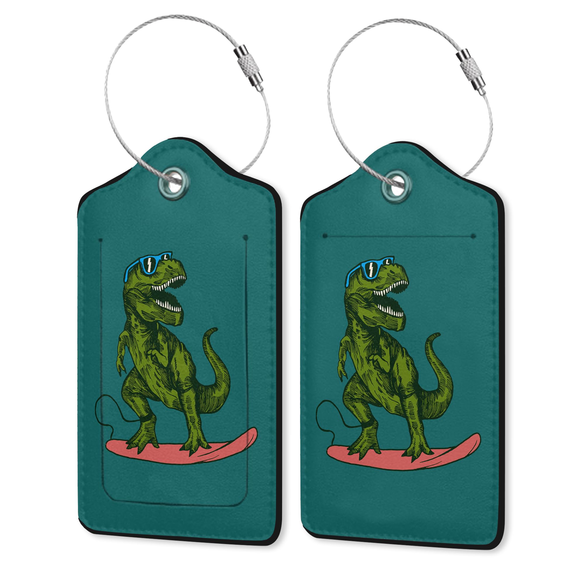 2 Pack Luggage Tag for Suitcase,Dinosaur Leather Suitcase Tags Identifiers with Privacy Name Address Labels & Durable Steel Loop for Women/Men Travel,