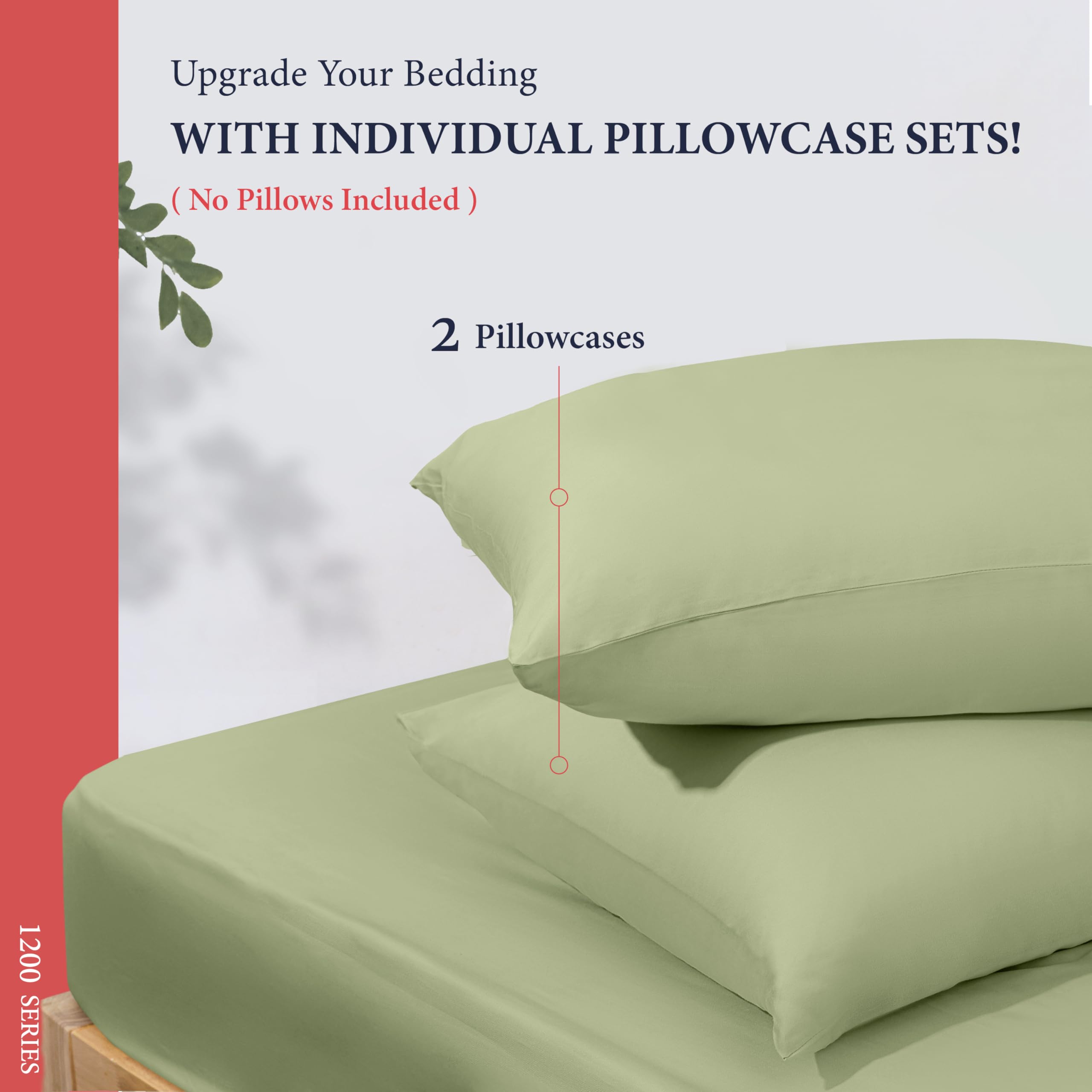 Ashton Sheets Juego de 2 fundas de almohada de algodón egipcio 100 % de tamaño estándar/Queen, fundas de almohada de lujo de la serie 1200 Signature Collection (verde salvia), fundas de almohada de