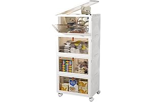 4 Tier Stackable Storage Bins with Lids, Magnetic Doors, Wheels & Foldable Design