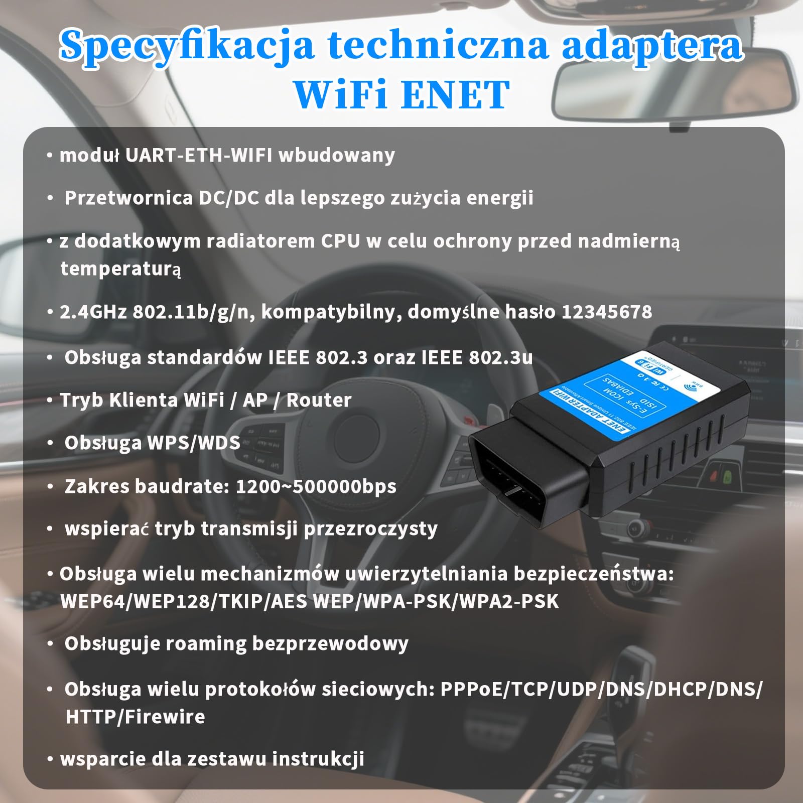 Bootmod3 OBD Enet WiFi Adapter do BMW F/G Series, Mini i A90/A91 Supra Carplay, kompatybilny z BimmerCode, MHD, Ethernet na OBD2, adapter do diagnostyki i kodowania, narzędzie do skanowania