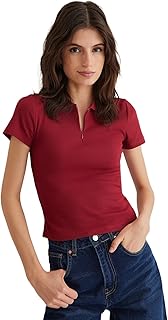 ترنديول بلوزة محبوكة قابلة للتمدد برقبة بولو مناسبة للنساء، موديل Twoss25Bz00039