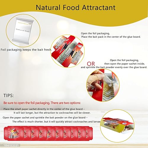 Miniatura 2 de Trampas adhesivas de pegamento para cucarachas con cebo para alimentos naturales, adhesivo extra fuerte para cucarachas y otros insectos, eficaz en